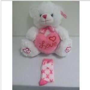 Valentine Big Stuffed Bear & Sock Set Heart Pillow